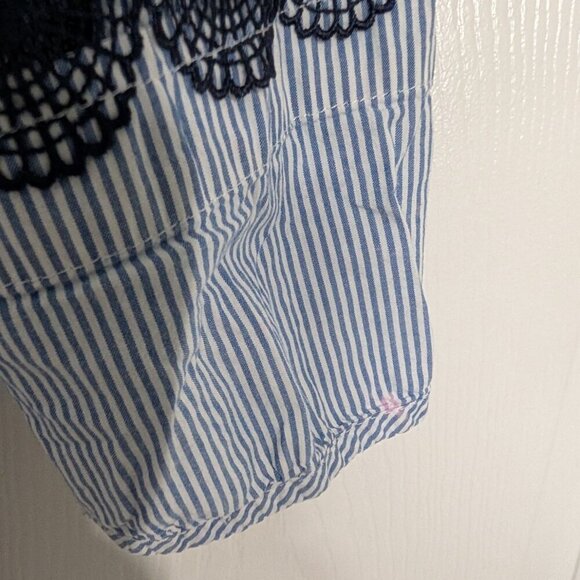 Talbots Stripe Shirt Womens Size 2X Blue 3/4 Sleeves Boho Lace Ruffle Cotton - Picture 6 of 15